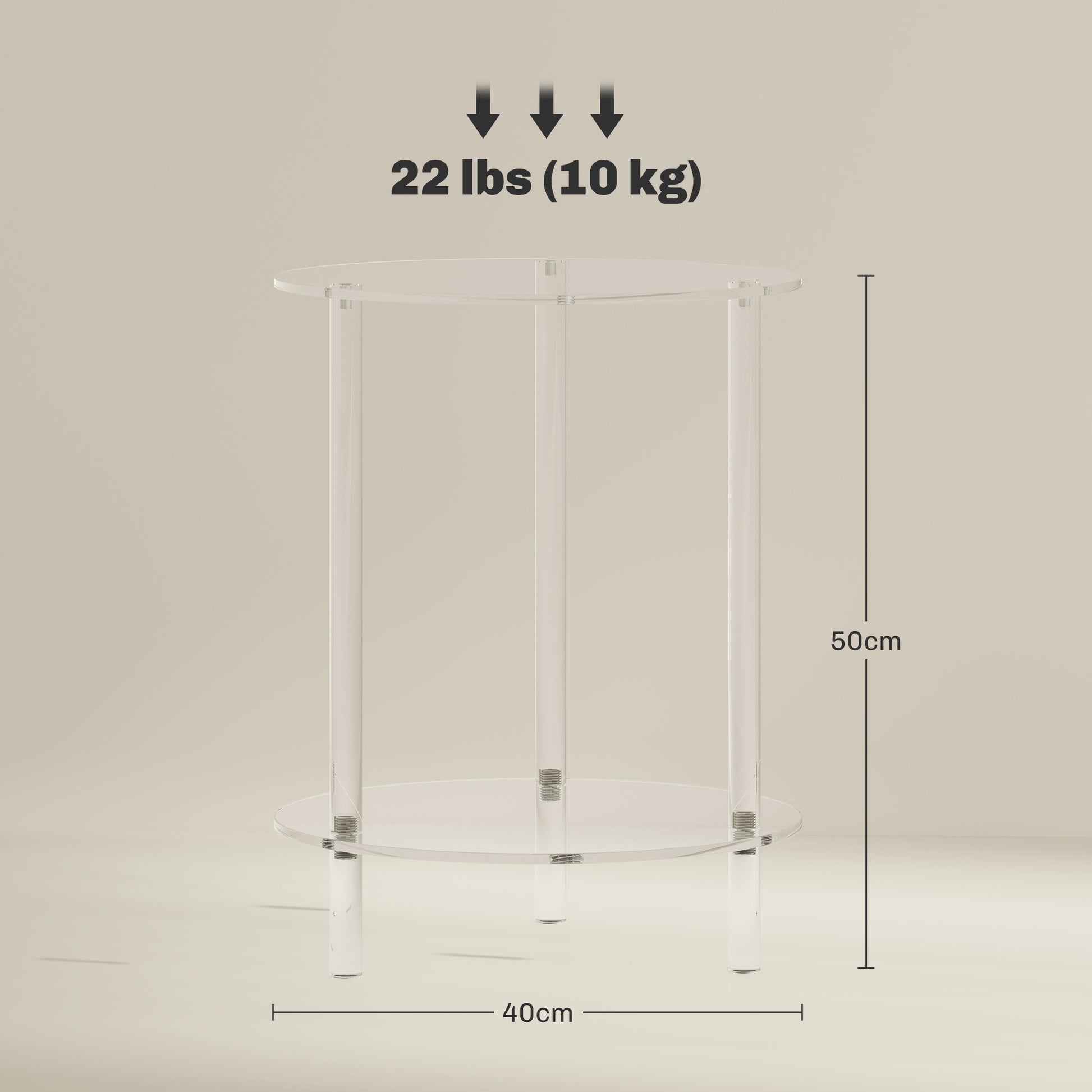 Round Low Coffee Table with 2 Levels for Interiors, Acrylic Sofa Table, Ø40x50 cm, Transparent