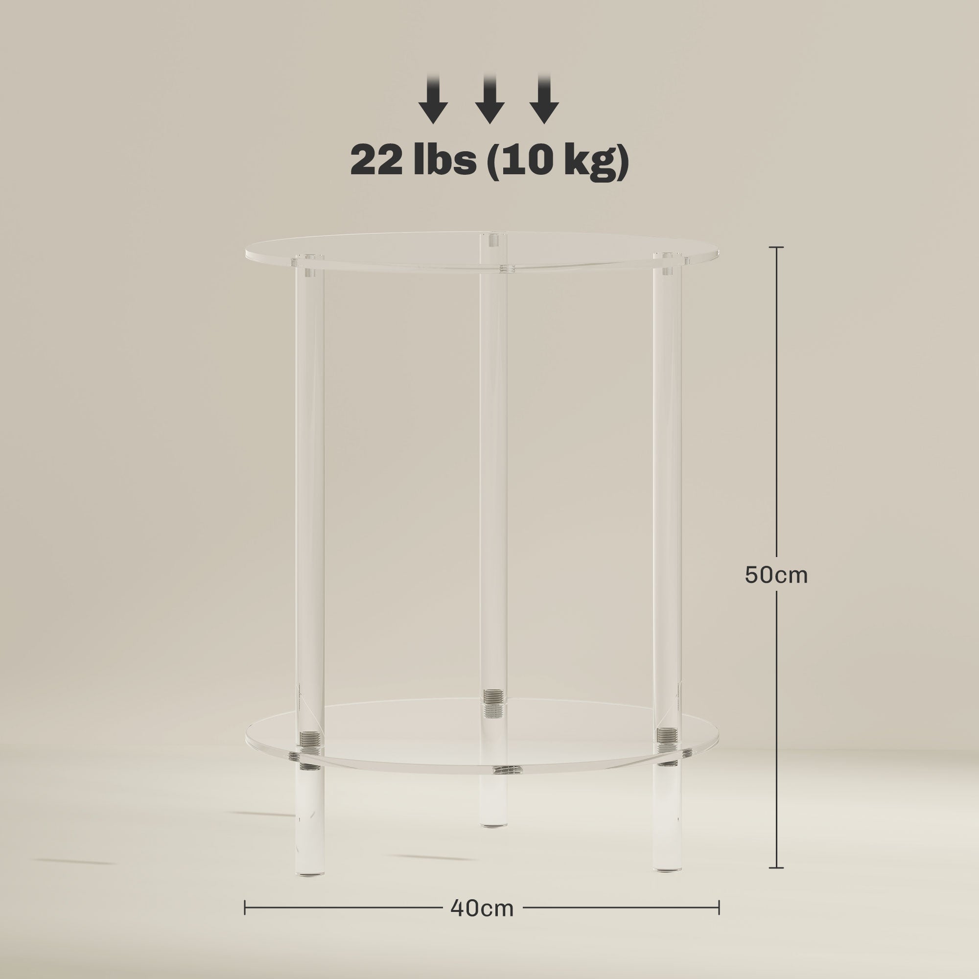 Round Low Coffee Table with 2 Levels for Interiors, Acrylic Sofa Table, Ø40x50 cm, Transparent