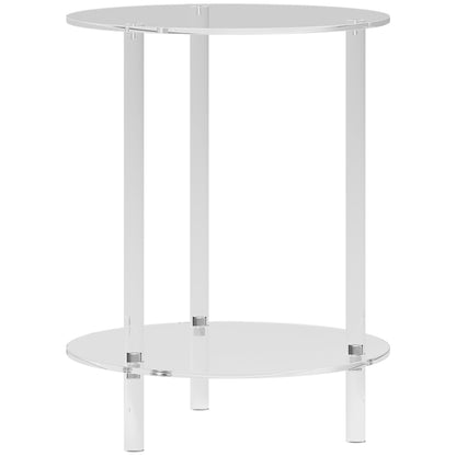 Round Low Coffee Table with 2 Levels for Interiors, Acrylic Sofa Table, Ø40x50 cm, Transparent