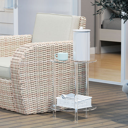 Round Low Coffee Table with 2 Levels for Interiors, Acrylic Sofa Table, Ø40x50 cm, Transparent