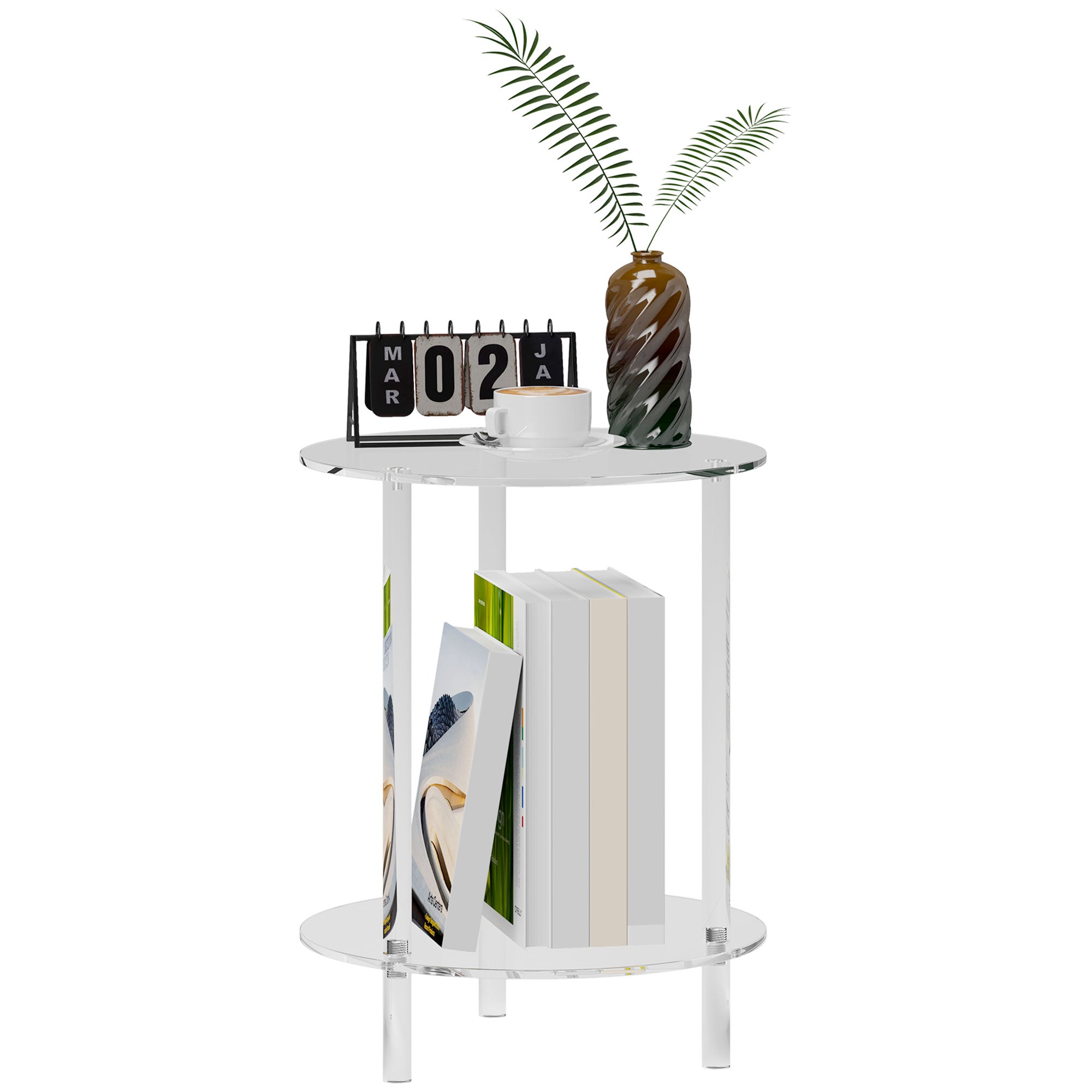 Round Low Coffee Table with 2 Levels for Interiors, Acrylic Sofa Table, Ø40x50 cm, Transparent