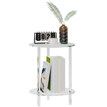 Round Low Coffee Table with 2 Levels for Interiors, Acrylic Sofa Table, Ø40x50 cm, Transparent