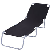 Garden Sun Lounger with 5-Position Adjustable Backrest, Foldable Metal Frame and Oxford Fabric, 187x55x24cm, Black