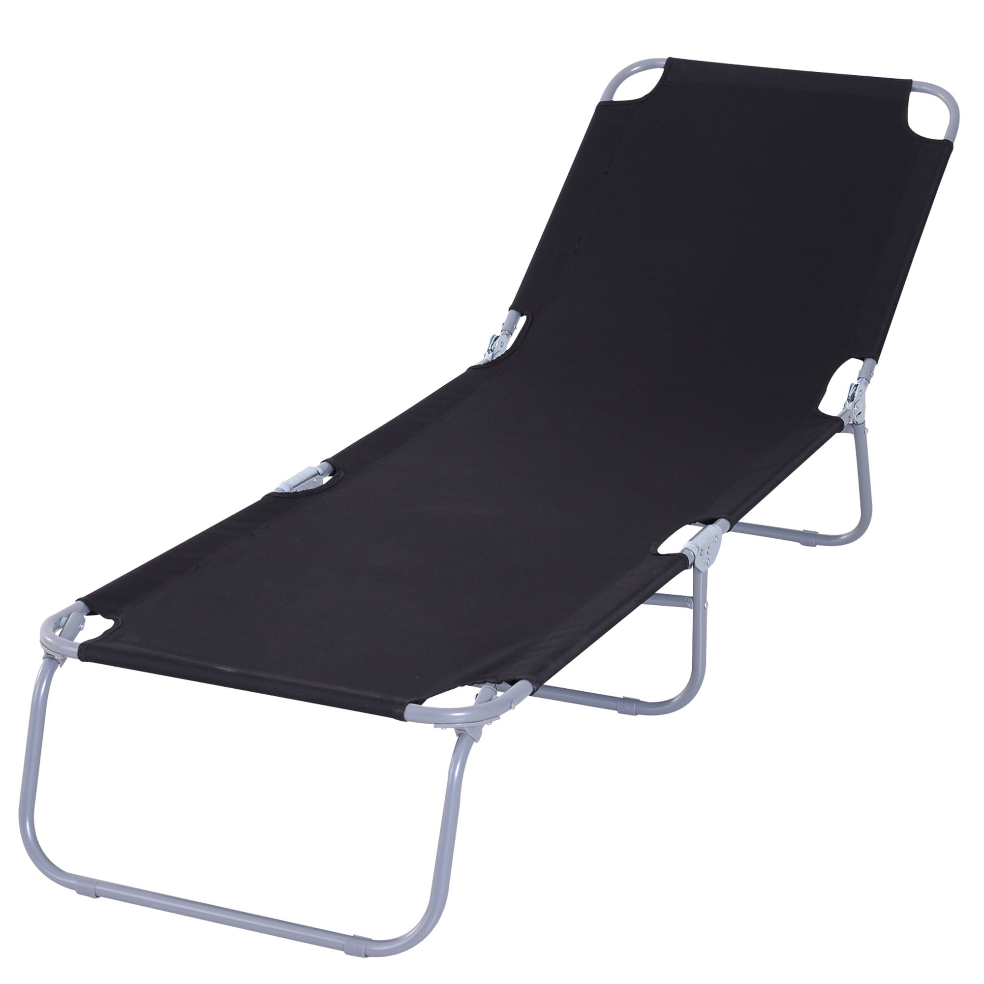Garden Sun Lounger with 5-Position Adjustable Backrest, Foldable Metal Frame and Oxford Fabric, 187x55x24cm, Black