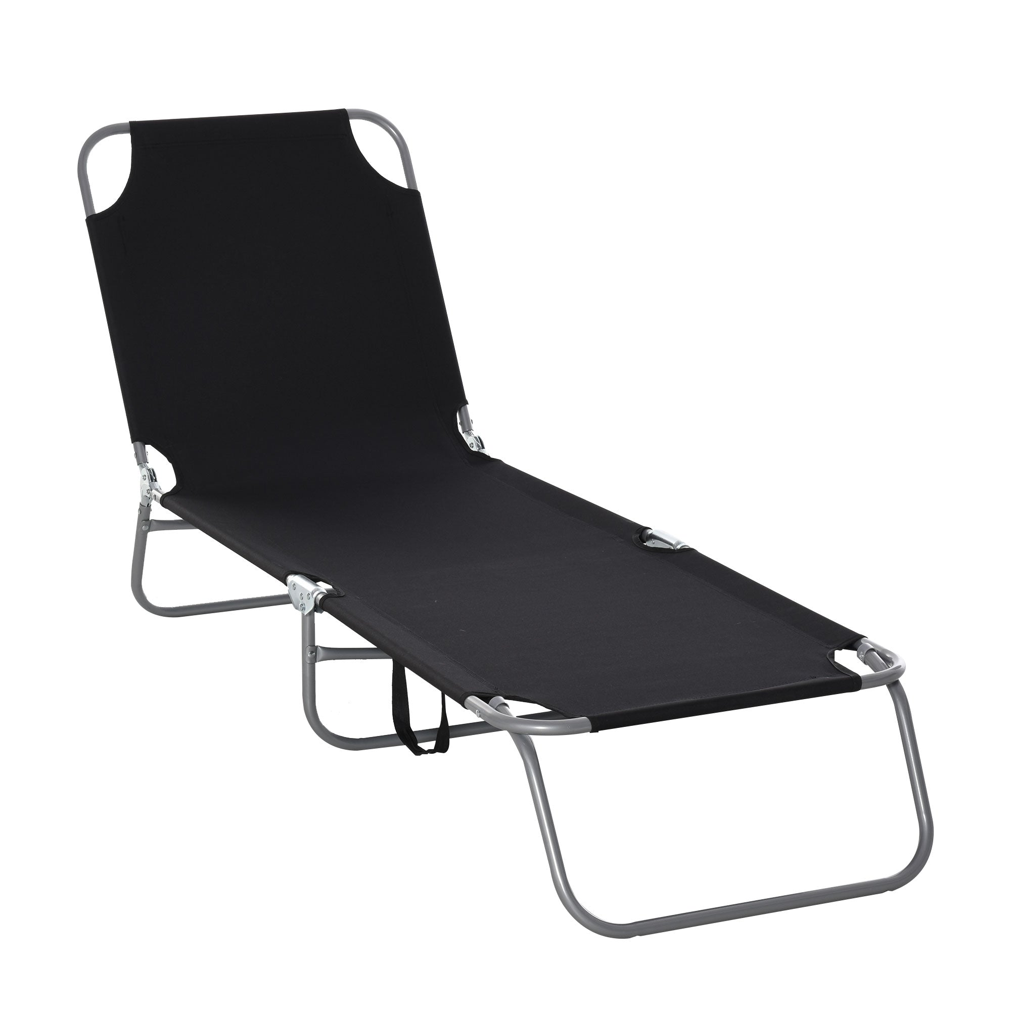 Garden Sun Lounger with 5-Position Adjustable Backrest, Foldable Metal Frame and Oxford Fabric, 187x55x24cm, Black