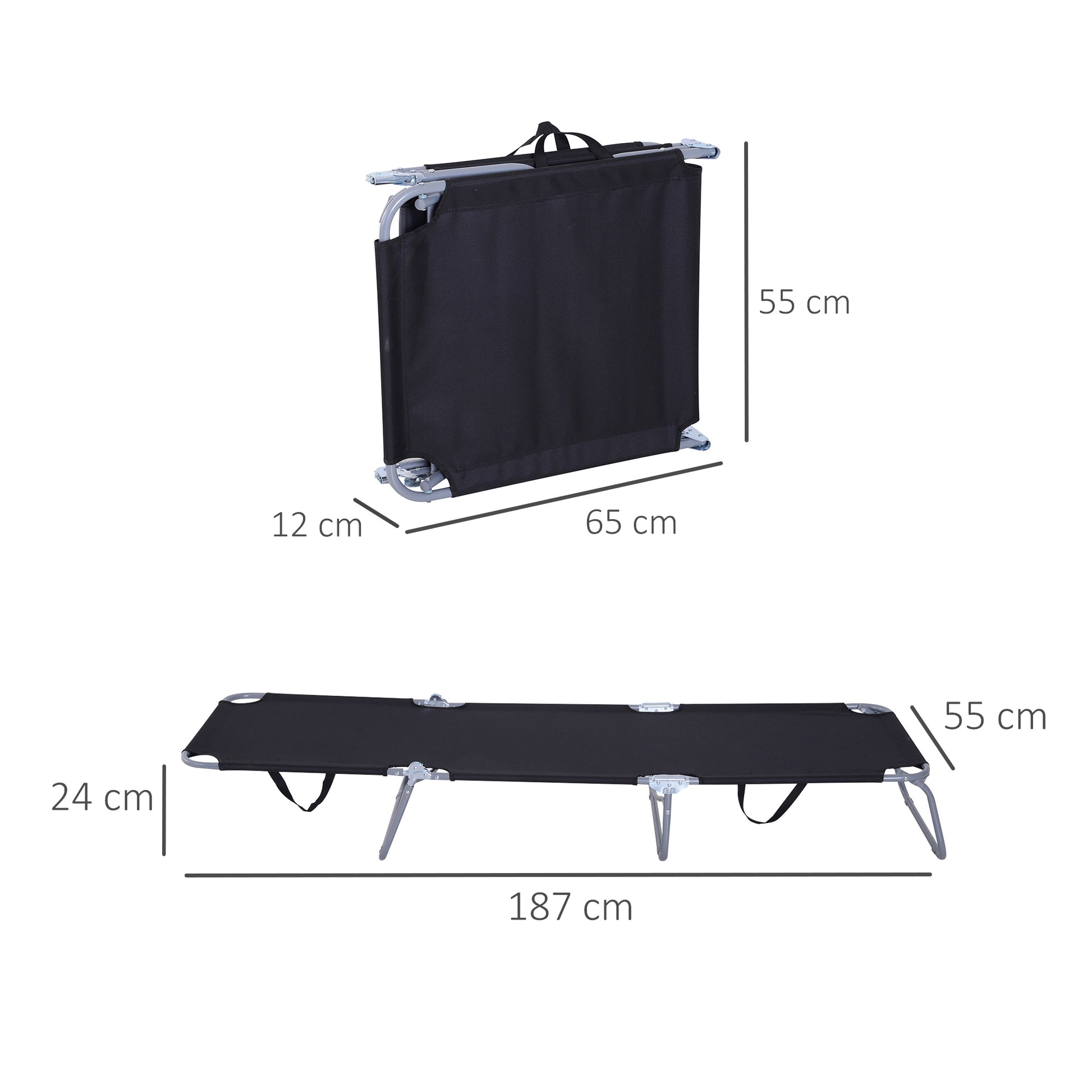 Garden Sun Lounger with 5-Position Adjustable Backrest, Foldable Metal Frame and Oxford Fabric, 187x55x24cm, Black