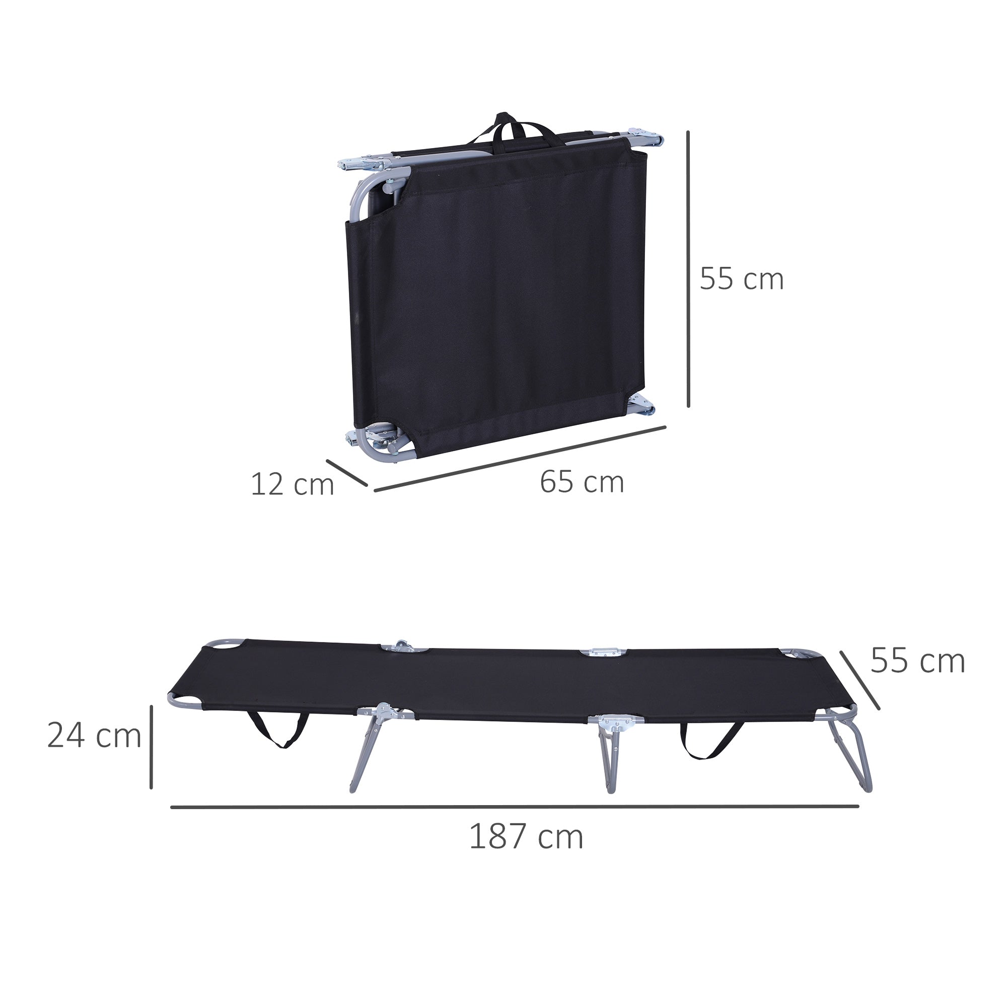 Garden Sun Lounger with 5-Position Adjustable Backrest, Foldable Metal Frame and Oxford Fabric, 187x55x24cm, Black