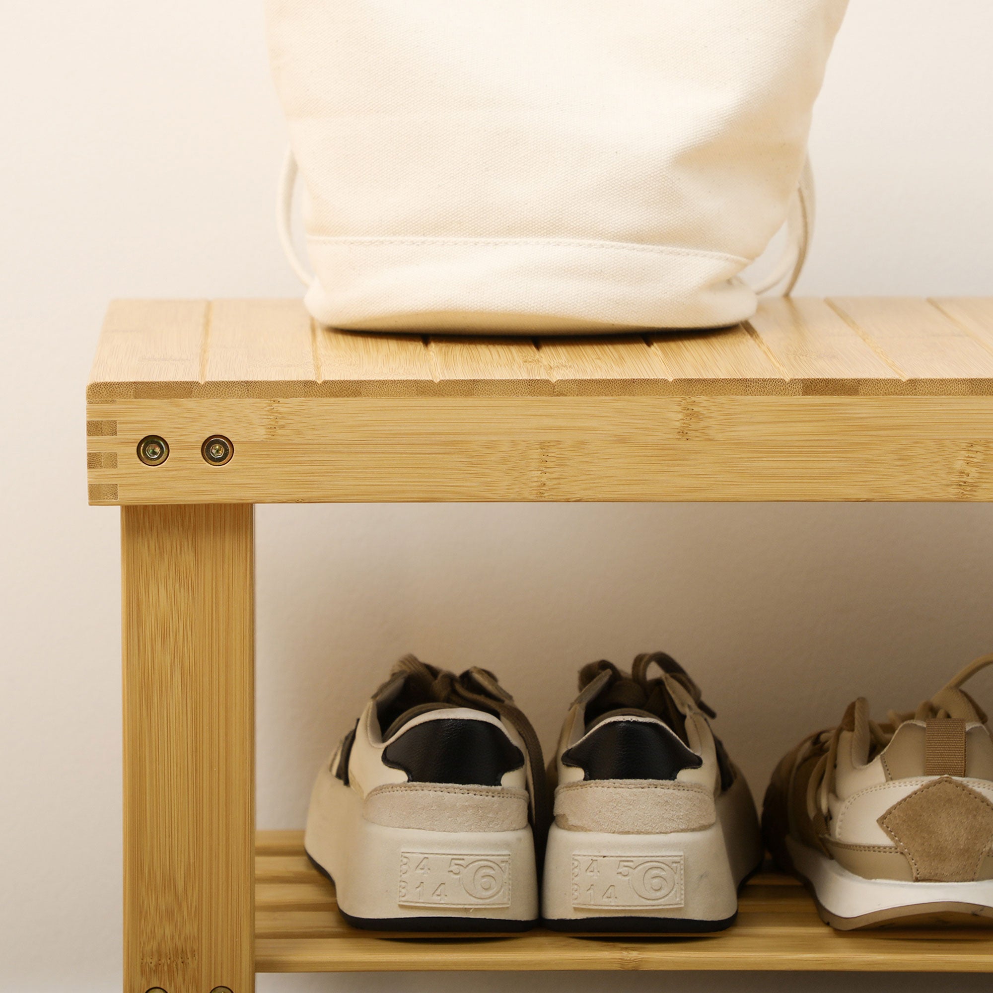 Shoe Bench with Seat, Bamboo Bench with Storage, Shoe Rack with 2 Open Shelves Hallway Bench for Living Room, Entrance, 70 x 28 x 45 cm Natural