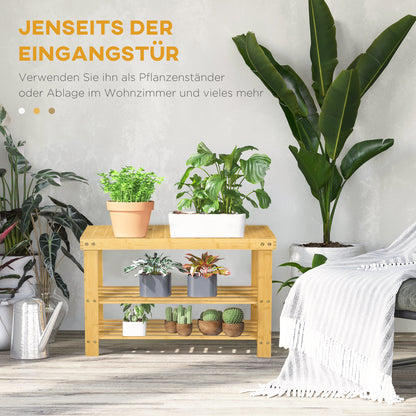 Shoe Bench with Seat, Bamboo Bench with Storage, Shoe Rack with 2 Open Shelves Hallway Bench for Living Room, Entrance, 70 x 28 x 45 cm Natural