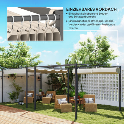 Pergola approx. 3x3m Garden Pavilion with Magnetic Pad Metal Gazebo, Adjustable Roof, Freestanding, UV Protection 30+, for Terrace and Garden, Beige