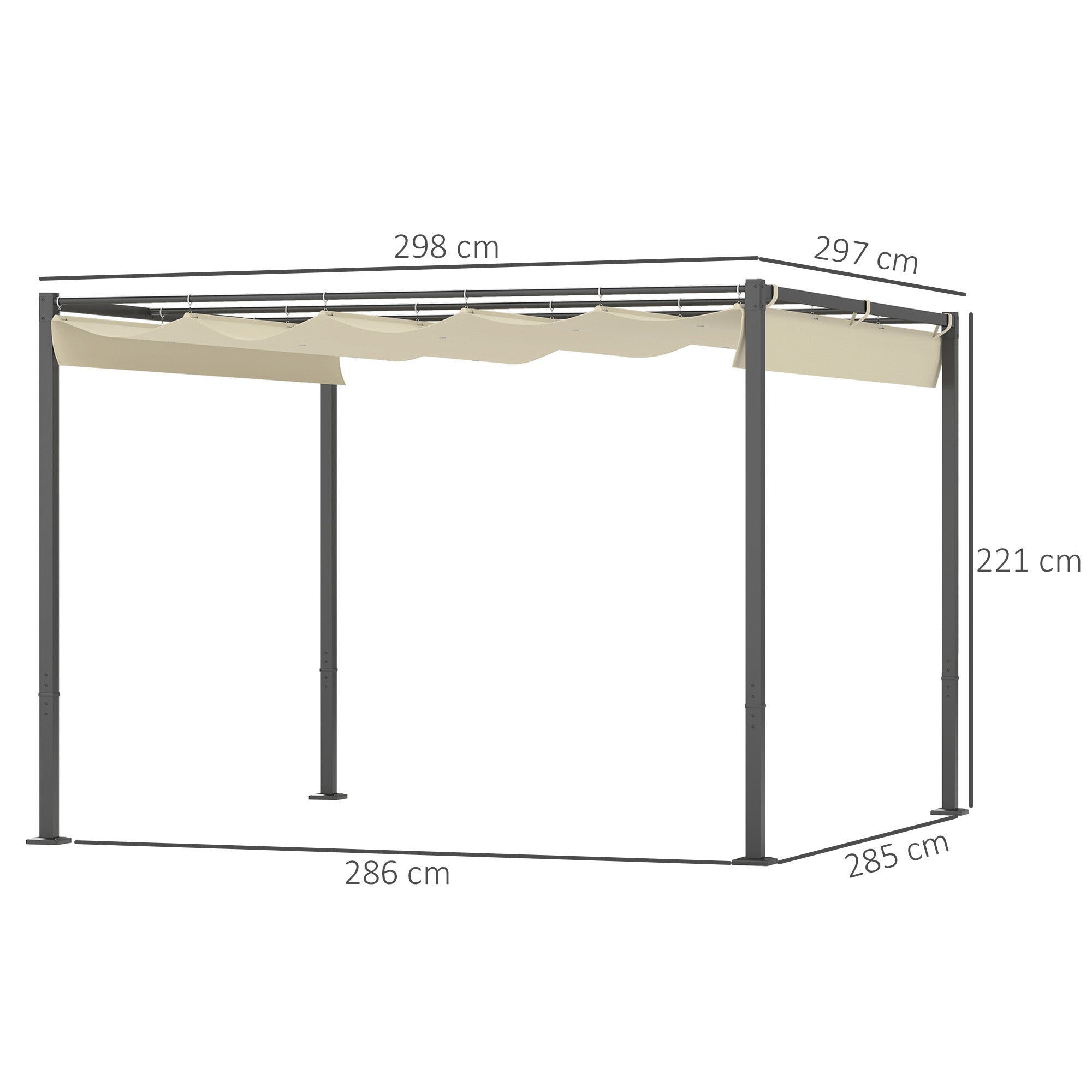 Pergola approx. 3x3m Garden Pavilion with Magnetic Pad Metal Gazebo, Adjustable Roof, Freestanding, UV Protection 30+, for Terrace and Garden, Beige