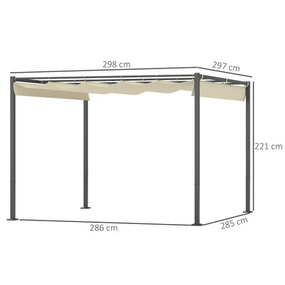 Pergola approx. 3x3m Garden Pavilion with Magnetic Pad Metal Gazebo, Adjustable Roof, Freestanding, UV Protection 30+, for Terrace and Garden, Beige