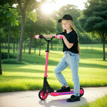 SPORTNOW Folding Electric Scooter MAX 10 KM/H Electric Skateboard for +6 Years 120 W Motor Range 6 KM 5" - 5.5" Wheels Rear Brake Adjustable Height LED Lights and Pink Aluminum Frame