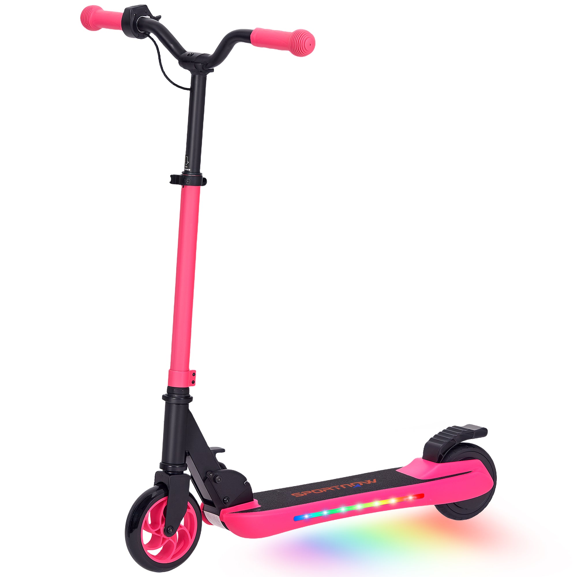 SPORTNOW Folding Electric Scooter MAX 10 KM/H Electric Skateboard for +6 Years 120 W Motor Range 6 KM 5" - 5.5" Wheels Rear Brake Adjustable Height LED Lights and Pink Aluminum Frame