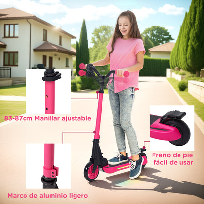 SPORTNOW Folding Electric Scooter MAX 10 KM/H Electric Skateboard for +6 Years 120 W Motor Range 6 KM 5" - 5.5" Wheels Rear Brake Adjustable Height LED Lights and Pink Aluminum Frame