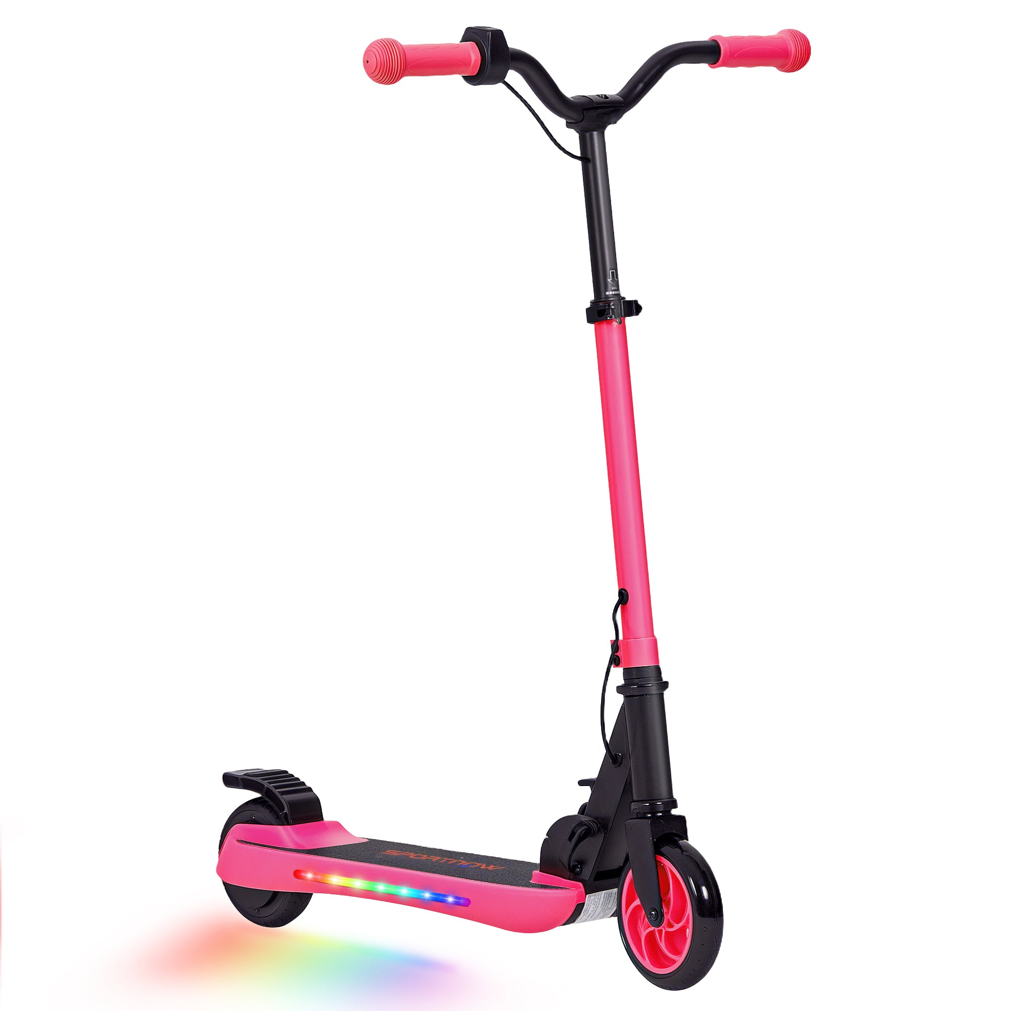 SPORTNOW Folding Electric Scooter MAX 10 KM/H Electric Skateboard for +6 Years 120 W Motor Range 6 KM 5" - 5.5" Wheels Rear Brake Adjustable Height LED Lights and Pink Aluminum Frame