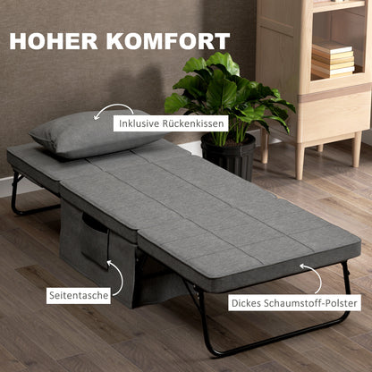 4-in-1 Folding Bed 75x190 cm, Adult Guest Bed Foldable with 8 cm Thickness Foam, Travel Bed with Metal Frame, 5-level adjustable Single Bed with Pillow, up to 150 kg load-bearing capacity