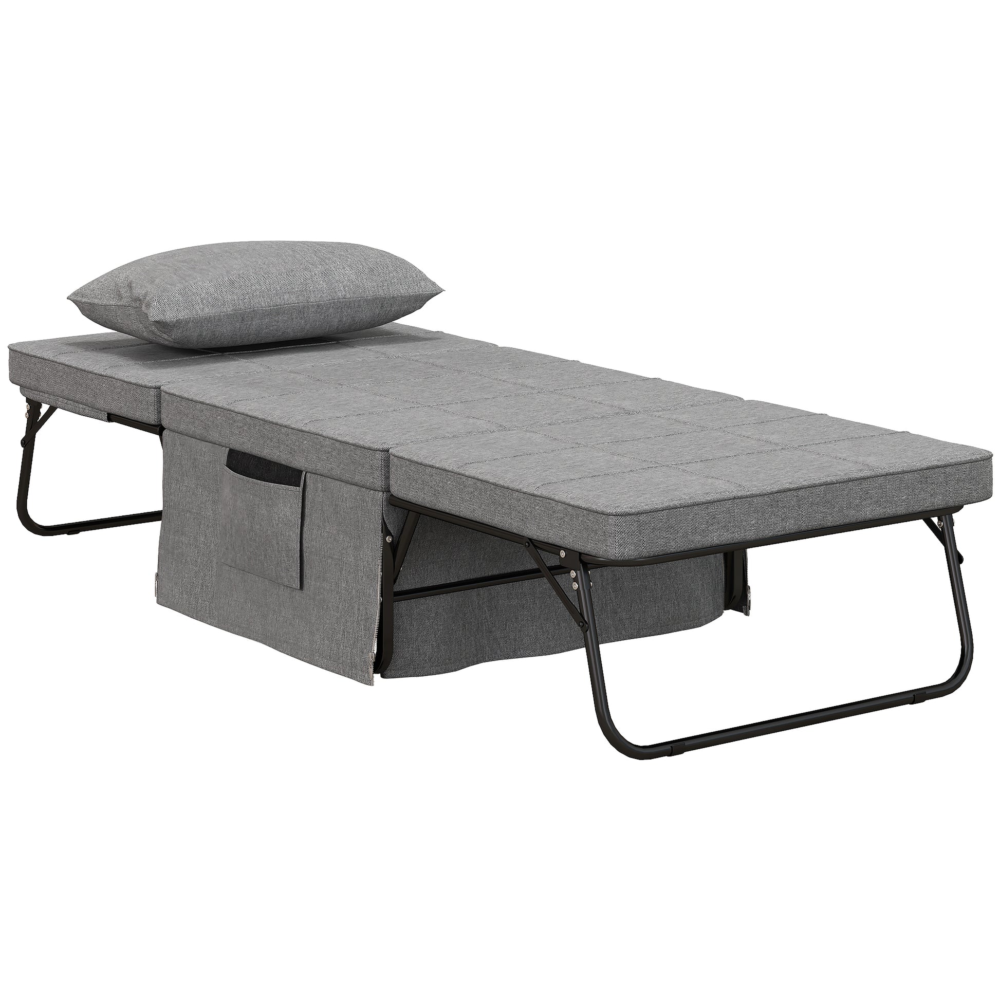 4-in-1 Folding Bed 75x190 cm, Adult Guest Bed Foldable with 8 cm Thickness Foam, Travel Bed with Metal Frame, 5-level adjustable Single Bed with Pillow, up to 150 kg load-bearing capacity