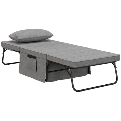 4-in-1 Folding Bed 75x190 cm, Adult Guest Bed Foldable with 8 cm Thickness Foam, Travel Bed with Metal Frame, 5-level adjustable Single Bed with Pillow, up to 150 kg load-bearing capacity