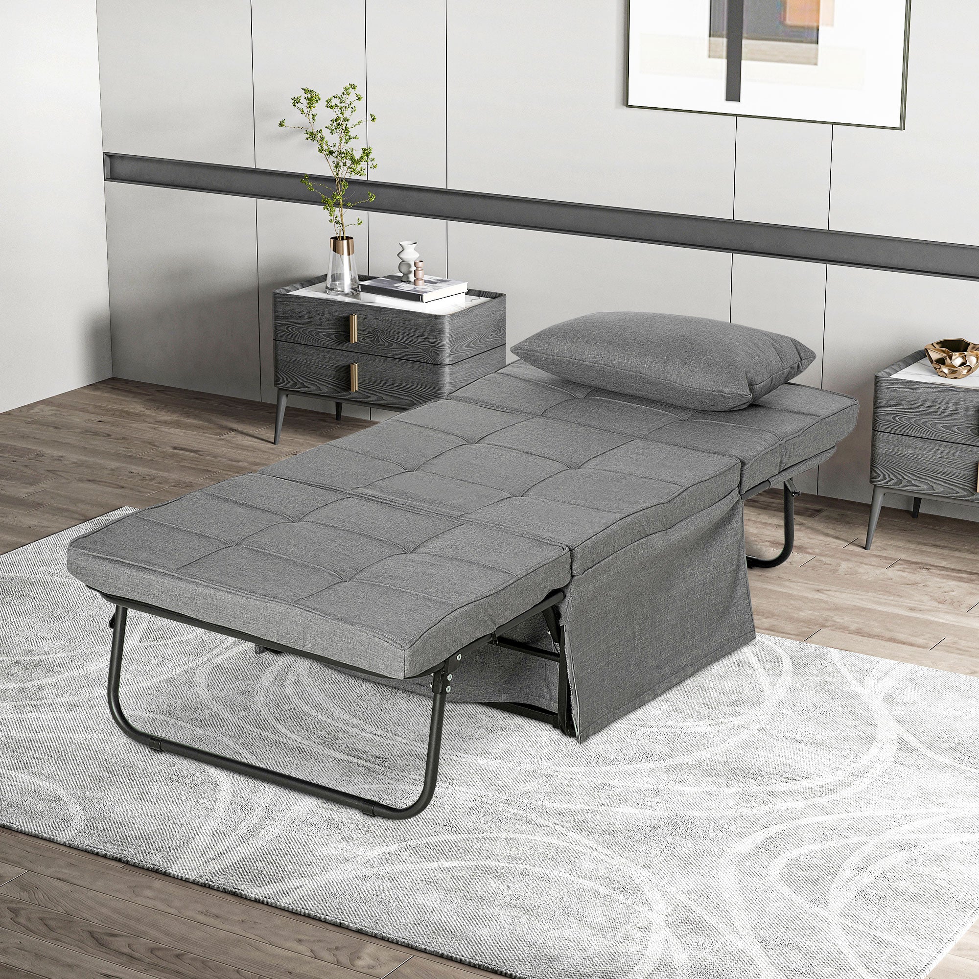 4-in-1 Folding Bed 75x190 cm, Adult Guest Bed Foldable with 8 cm Thickness Foam, Travel Bed with Metal Frame, 5-level adjustable Single Bed with Pillow, up to 150 kg load-bearing capacity