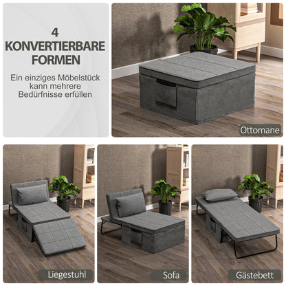 4-in-1 Folding Bed 75x190 cm, Adult Guest Bed Foldable with 8 cm Thickness Foam, Travel Bed with Metal Frame, 5-level adjustable Single Bed with Pillow, up to 150 kg load-bearing capacity