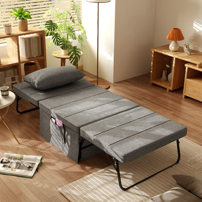 4-in-1 Folding Bed 75x190 cm, Adult Guest Bed Foldable with 8 cm Thickness Foam, Travel Bed with Metal Frame, 5-level adjustable Single Bed with Pillow, up to 150 kg load-bearing capacity