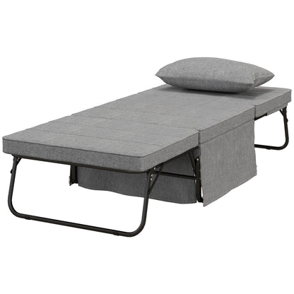 4-in-1 Folding Bed 75x190 cm, Adult Guest Bed Foldable with 8 cm Thickness Foam, Travel Bed with Metal Frame, 5-level adjustable Single Bed with Pillow, up to 150 kg load-bearing capacity