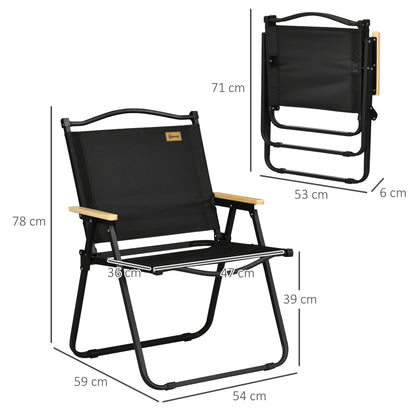 Camping Chair Folding Fishing Chair with Armrests - Oxford Fabric and Steel Frame - 54 x 59 x 78 cm - Black