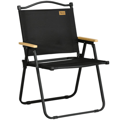 Camping Chair Folding Fishing Chair with Armrests - Oxford Fabric and Steel Frame - 54 x 59 x 78 cm - Black