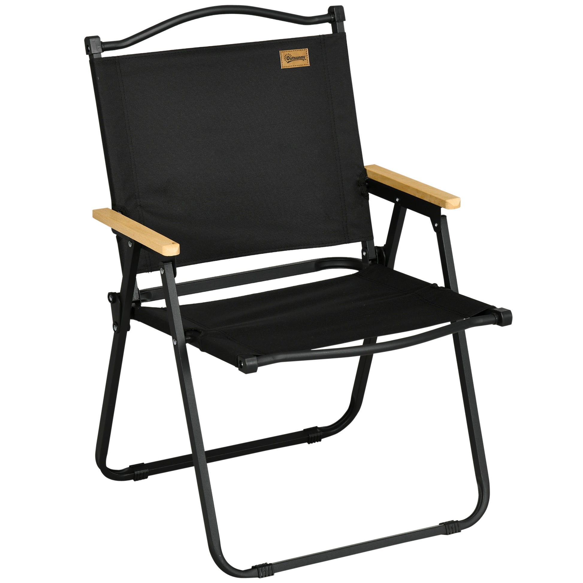 Camping Chair Folding Fishing Chair with Armrests - Oxford Fabric and Steel Frame - 54 x 59 x 78 cm - Black