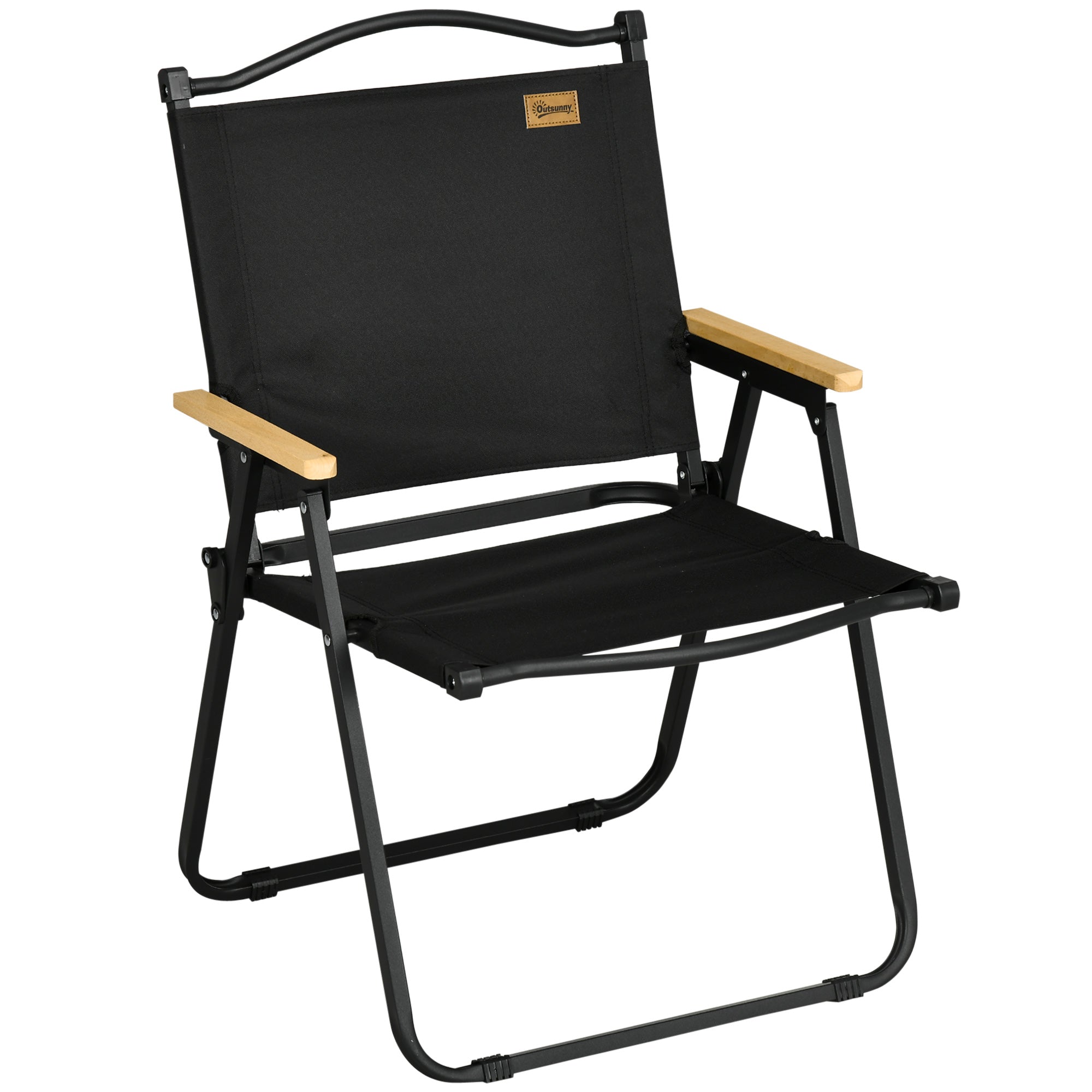 Camping Chair Folding Fishing Chair with Armrests - Oxford Fabric and Steel Frame - 54 x 59 x 78 cm - Black