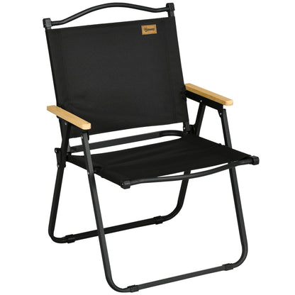 Camping Chair Folding Fishing Chair with Armrests - Oxford Fabric and Steel Frame - 54 x 59 x 78 cm - Black
