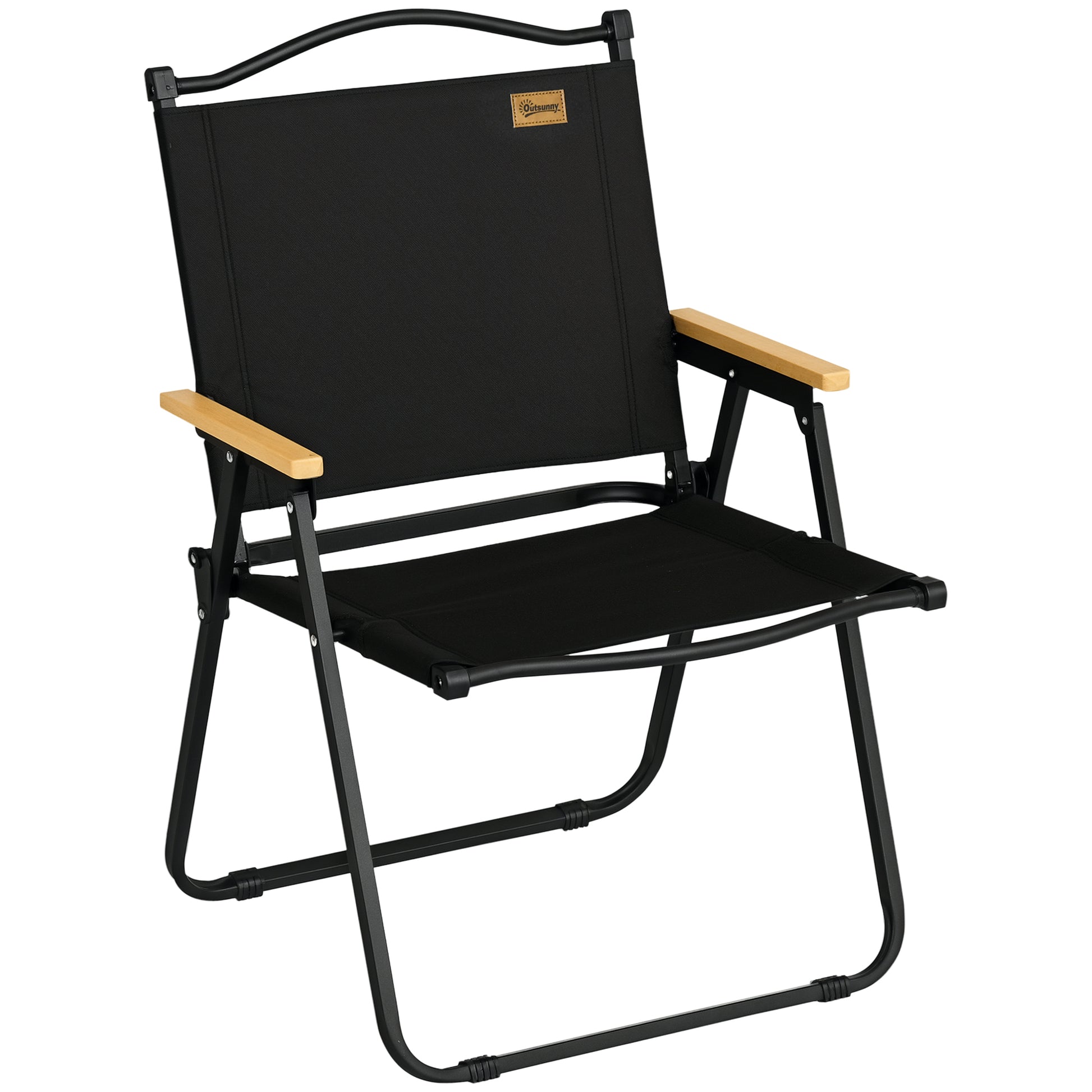Camping Chair Folding Fishing Chair with Armrests - Oxford Fabric and Steel Frame - 54 x 59 x 78 cm - Black