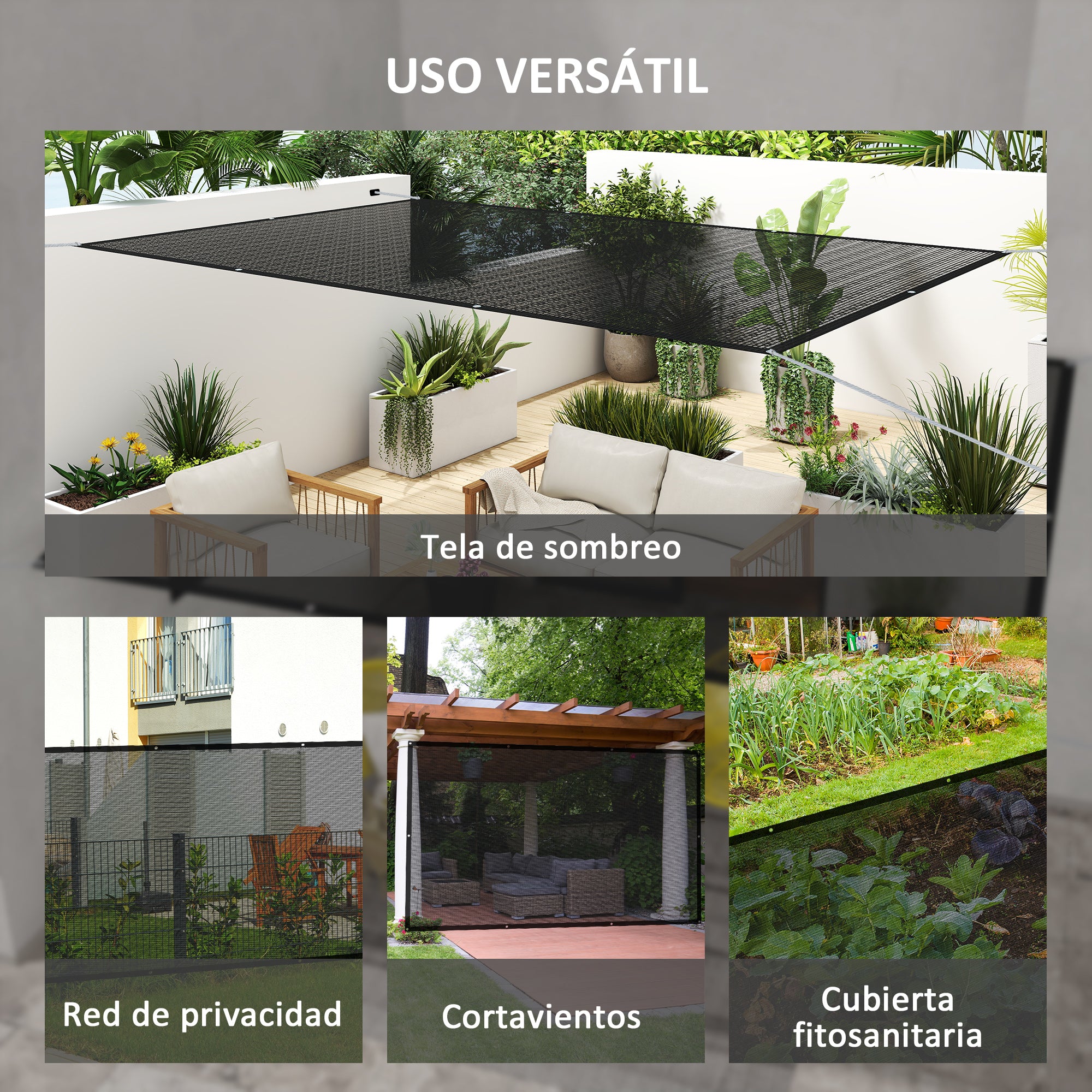 Rectangular Shade Sail Canopy 3x2 m Garden Sun Protection 65% Breathable and Anti-Freeze for Patio Terrace Balcony Black