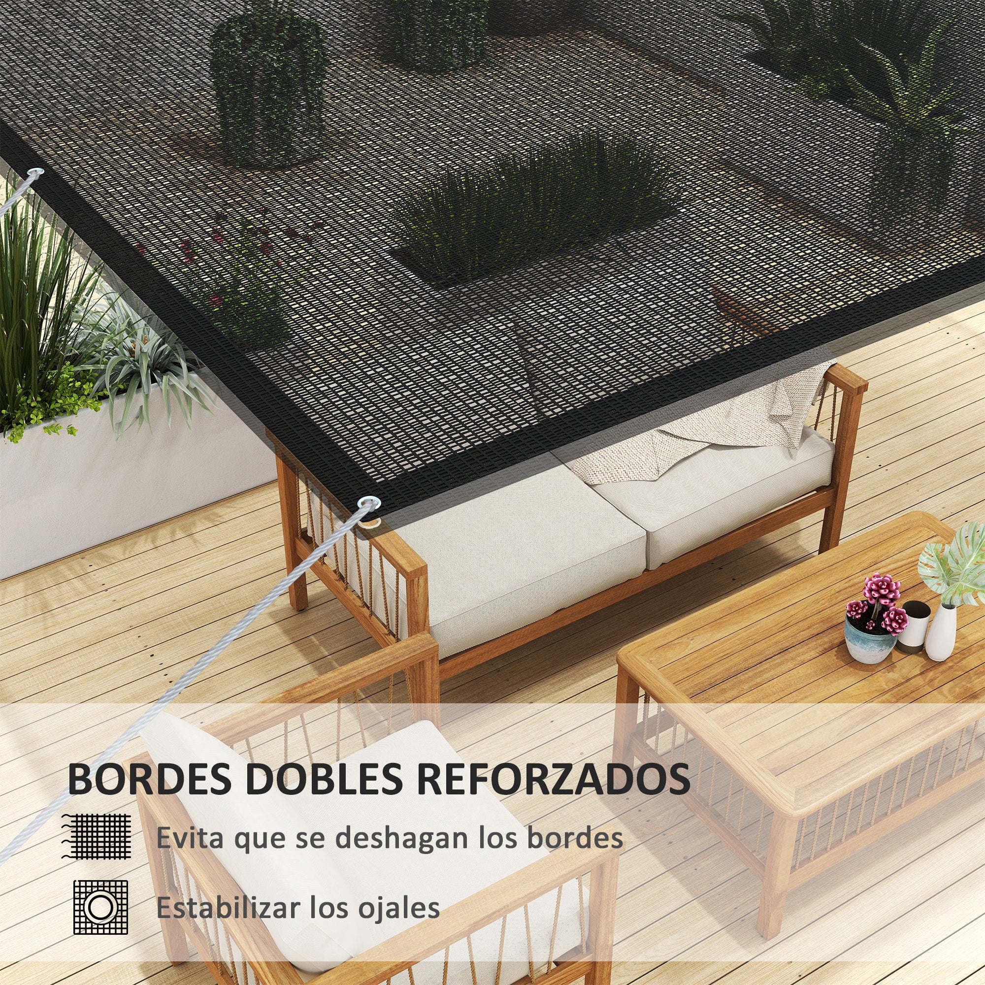 Rectangular Shade Sail Canopy 3x2 m Garden Sun Protection 65% Breathable and Anti-Freeze for Patio Terrace Balcony Black
