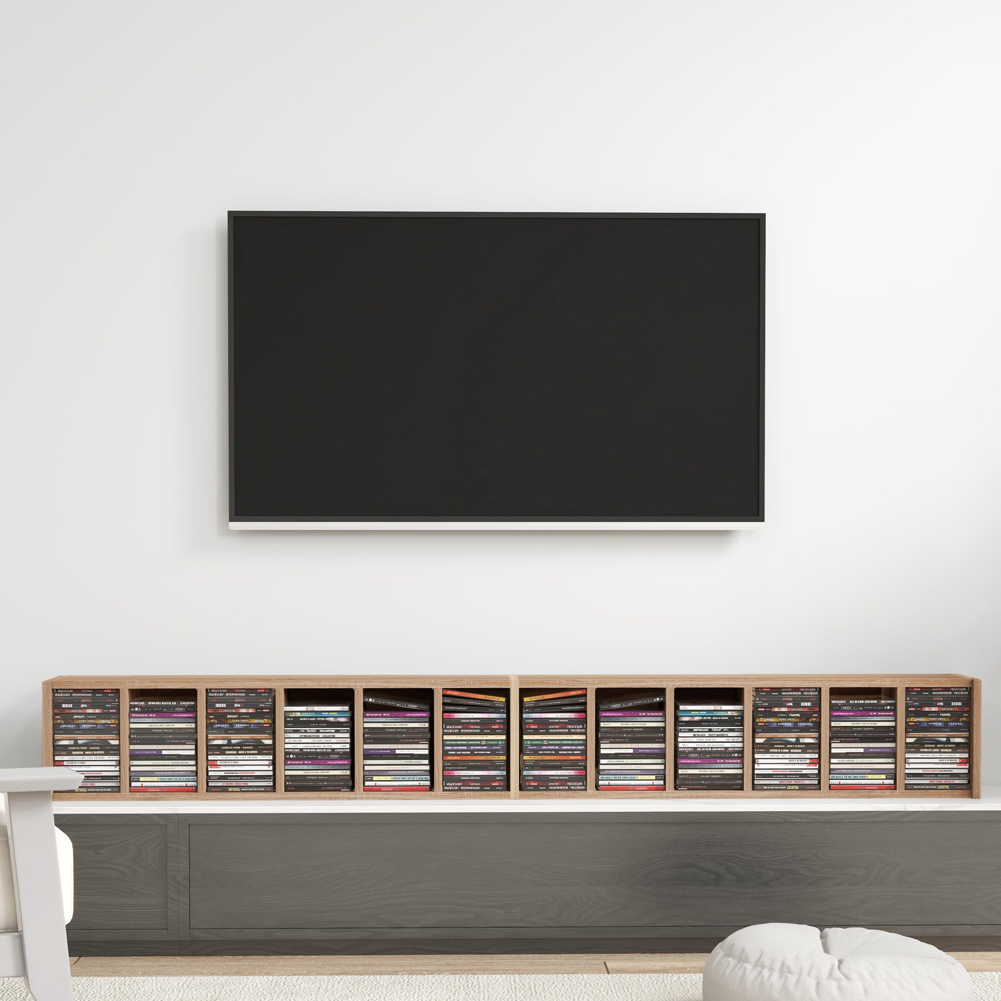 Set of 2 Column Shelves CD-DVD Storage Cabinet 6 + 6 Compartments 21 x 22.5 x 88.5 cm Capacity max. 204 CD Oak