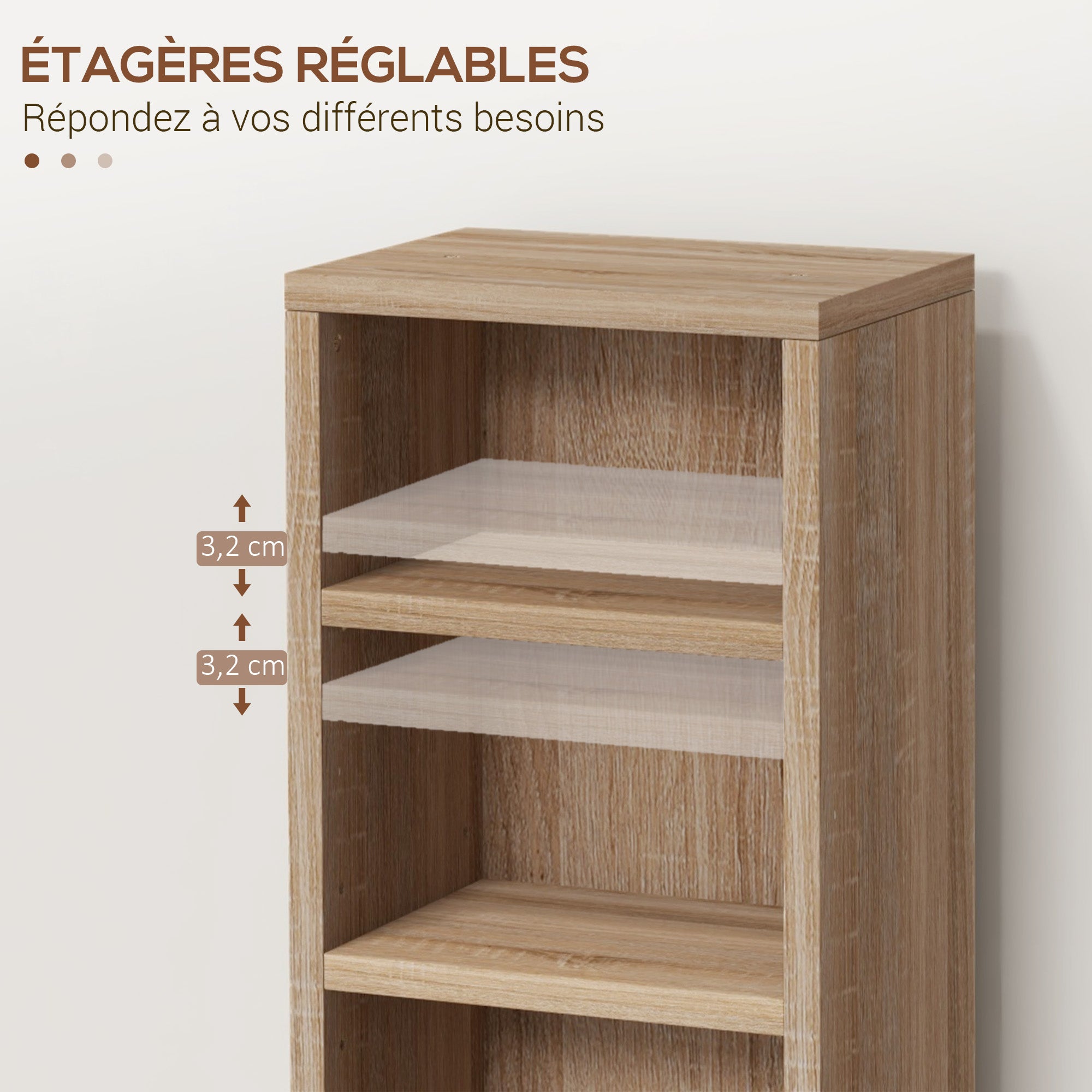 Set of 2 Column Shelves CD-DVD Storage Cabinet 6 + 6 Compartments 21 x 22.5 x 88.5 cm Capacity max. 204 CD Oak