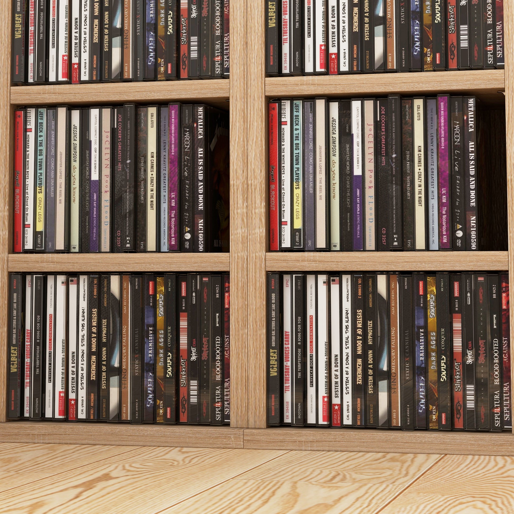 Set of 2 Column Shelves CD-DVD Storage Cabinet 6 + 6 Compartments 21 x 22.5 x 88.5 cm Capacity max. 204 CD Oak