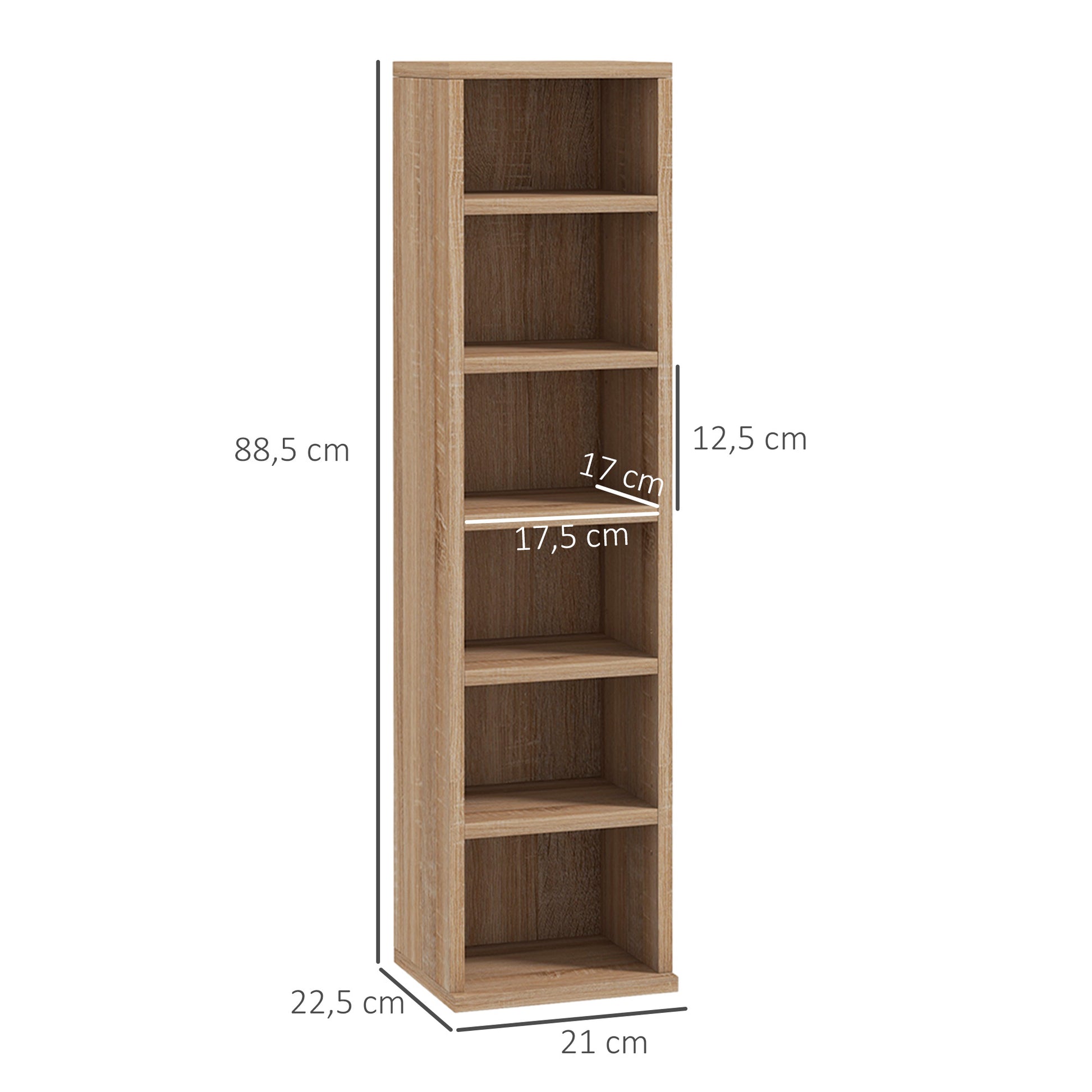 Set of 2 Column Shelves CD-DVD Storage Cabinet 6 + 6 Compartments 21 x 22.5 x 88.5 cm Capacity max. 204 CD Oak