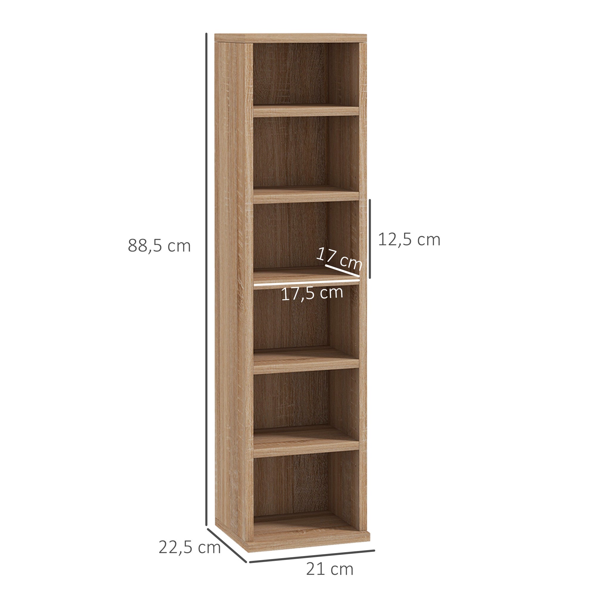 Set of 2 Column Shelves CD-DVD Storage Cabinet 6 + 6 Compartments 21 x 22.5 x 88.5 cm Capacity max. 204 CD Oak