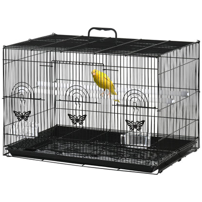 Bird Cage 60x41x41 cm Metal Birdcage with 2 Feeders 2 Perches 3 Doors and Carrying Handle for Small Birds Canaries Parrots Black