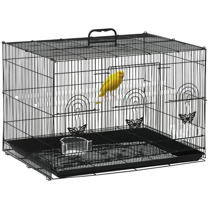 Bird Cage 60x41x41 cm Metal Birdcage with 2 Feeders 2 Perches 3 Doors and Carrying Handle for Small Birds Canaries Parrots Black