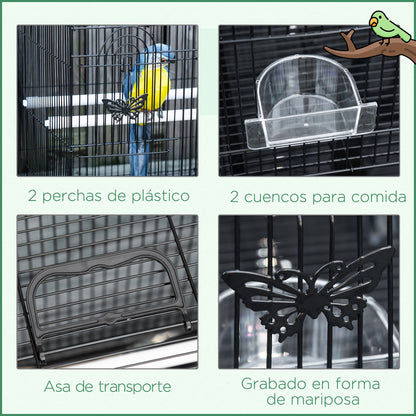 Bird Cage 60x41x41 cm Metal Birdcage with 2 Feeders 2 Perches 3 Doors and Carrying Handle for Small Birds Canaries Parrots Black