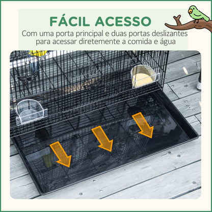 Bird Cage 60x41x41 cm Metal Birdcage with 2 Feeders 2 Perches 3 Doors and Carrying Handle for Small Birds Canaries Parrots Black