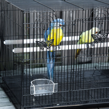 Bird Cage 60x41x41 cm Metal Birdcage with 2 Feeders 2 Perches 3 Doors and Carrying Handle for Small Birds Canaries Parrots Black