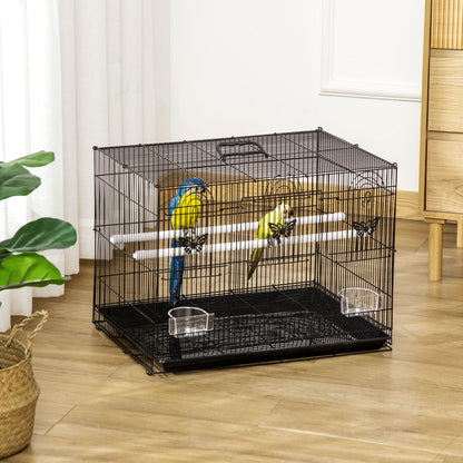 Bird Cage 60x41x41 cm Metal Birdcage with 2 Feeders 2 Perches 3 Doors and Carrying Handle for Small Birds Canaries Parrots Black