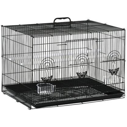 Bird Cage 60x41x41 cm Metal Birdcage with 2 Feeders 2 Perches 3 Doors and Carrying Handle for Small Birds Canaries Parrots Black