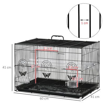 Bird Cage 60x41x41 cm Metal Birdcage with 2 Feeders 2 Perches 3 Doors and Carrying Handle for Small Birds Canaries Parrots Black