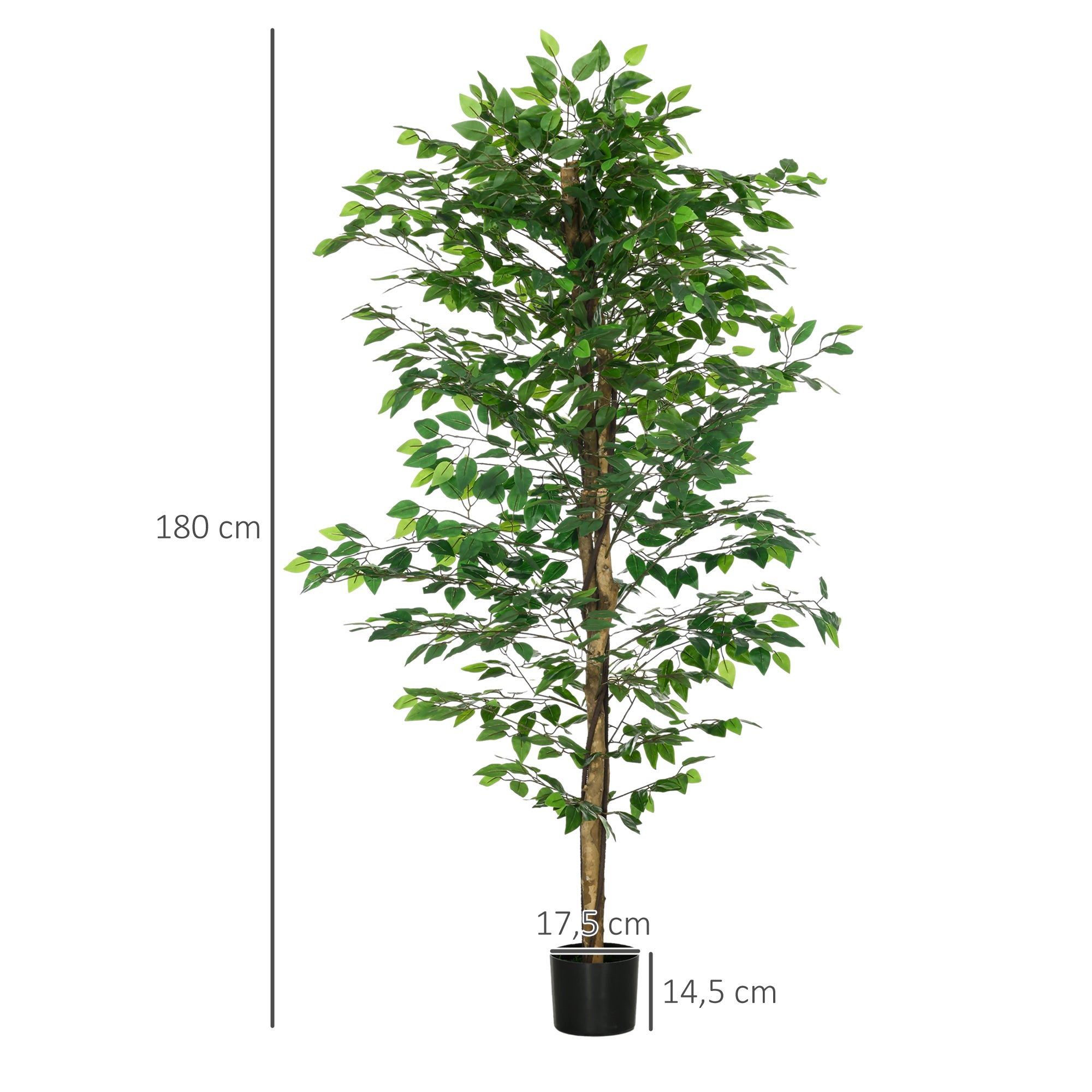 Set of 2 artificial plants artificial trees ficus height 1.80m trunk branches vine lichen leaves highly realistic pot included, indoor, green