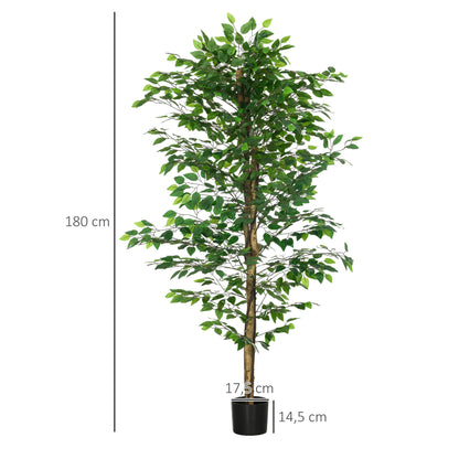 Set of 2 artificial plants artificial trees ficus height 1.80m trunk branches vine lichen leaves highly realistic pot included, indoor, green